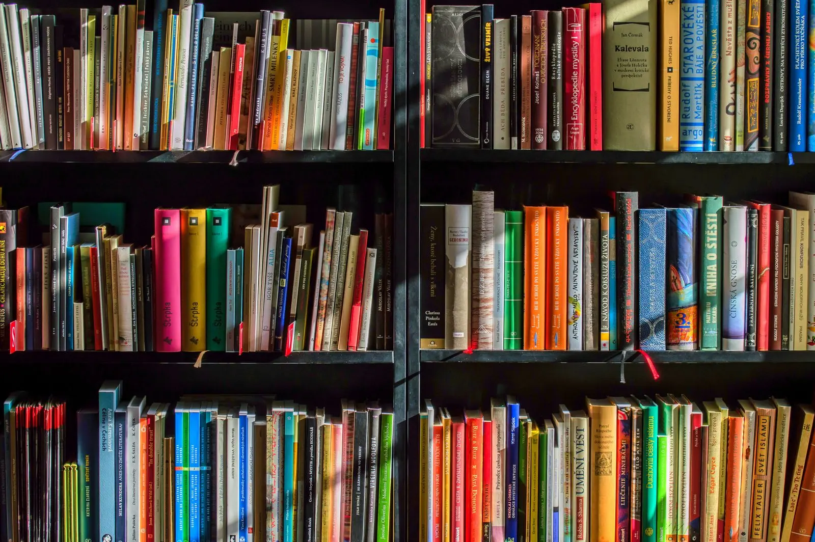 Shelves of colourful books used as a reference image for book enquiries