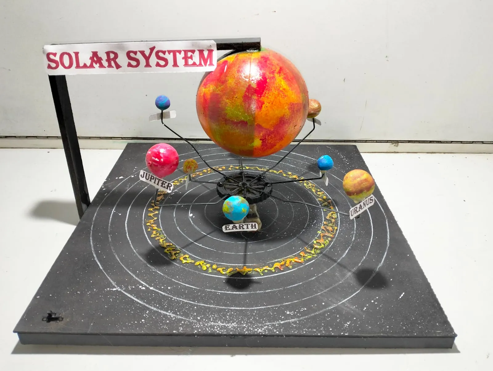 Handmade solar system model for a school project