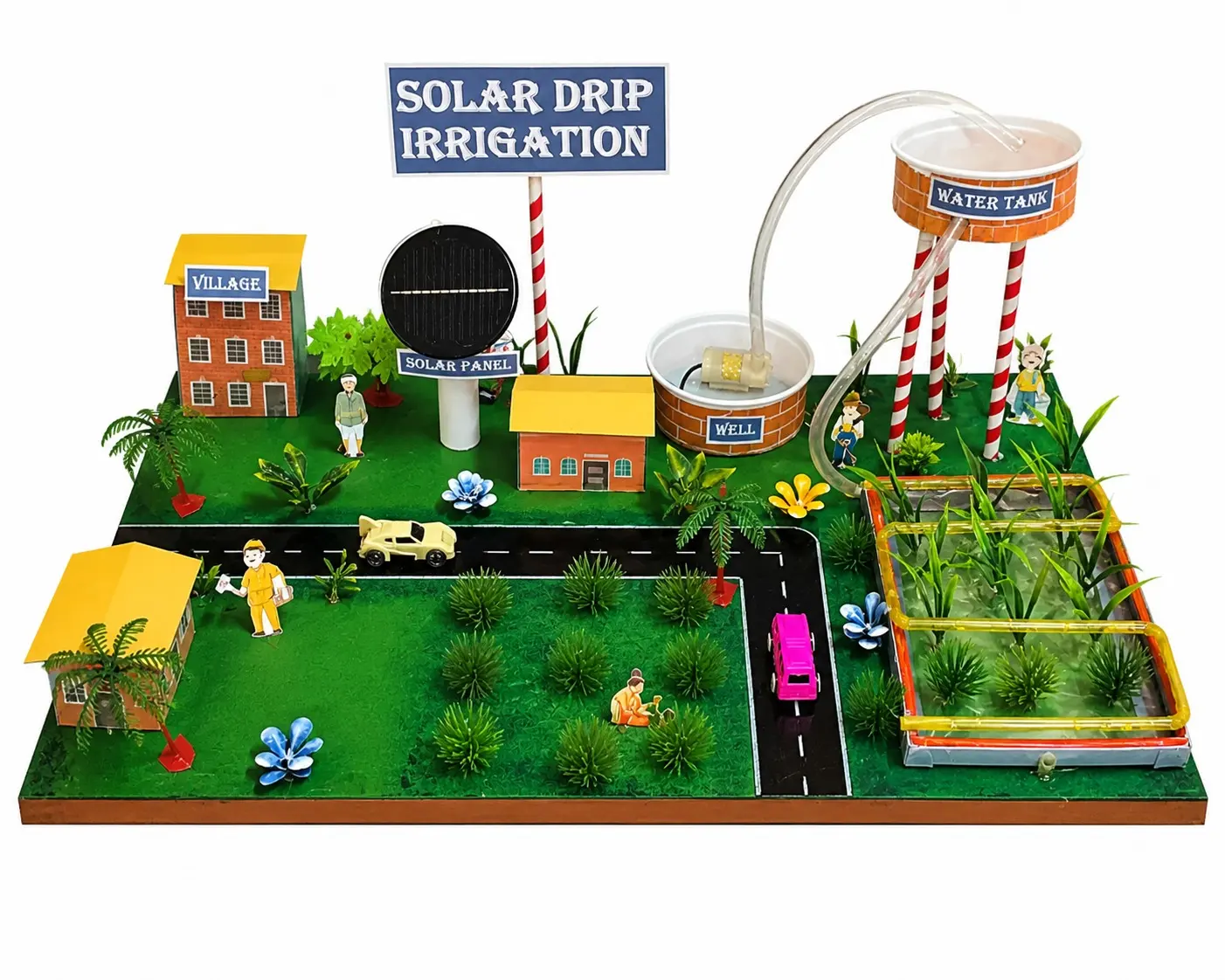 Handmade solar drip irrigation working model for a school project
