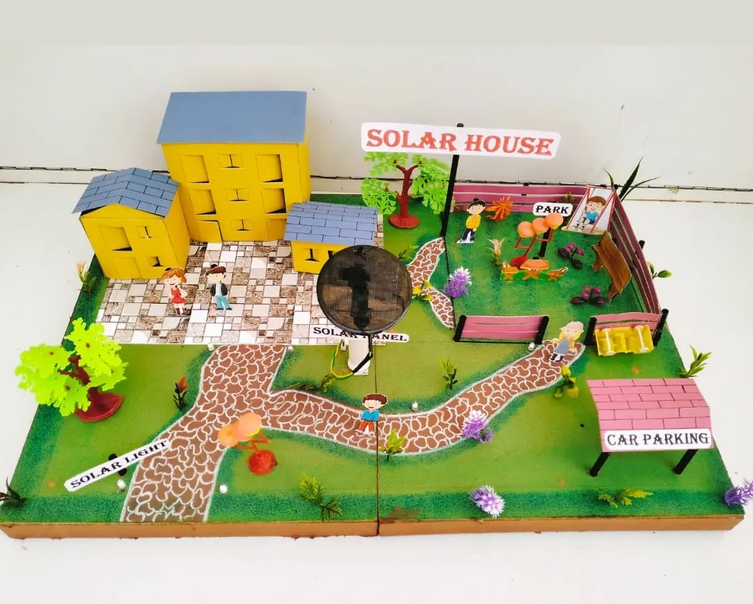 Handmade solar house working model with panel, lights and miniature park